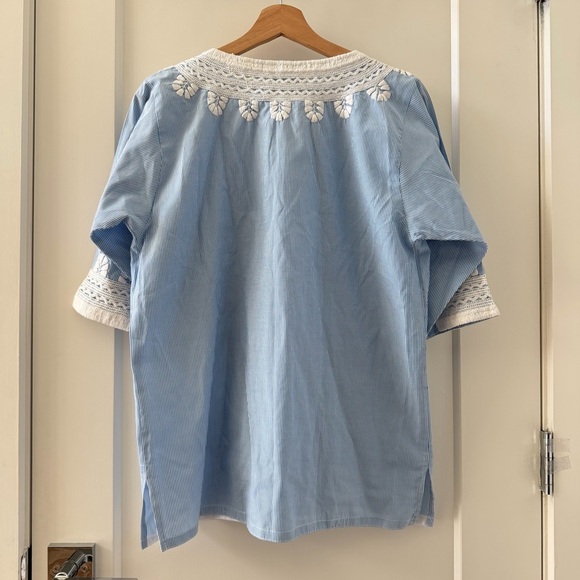 Mi Golondrina Tunic Embroidered Blouse Blue White With Tassels Size S - Picture 2 of 5